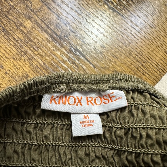 Knox Rose Milkmaid Midi Dress Womens Medium Olive Green Pockets Smocked Fall - Picture 7 of 11